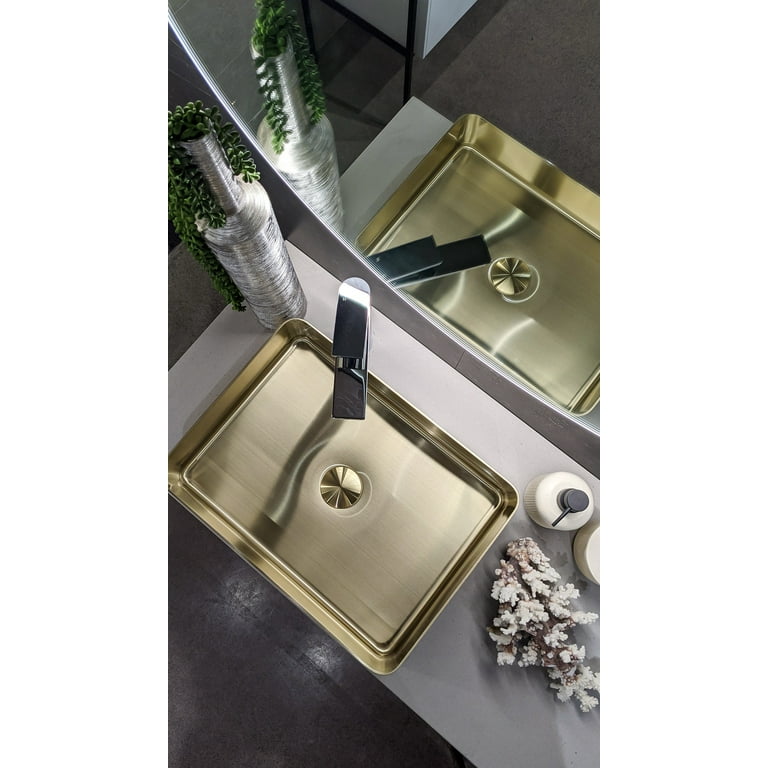 Zeek 18”x13” Gold Rectangular Vessel Bathroom Sink Stainless Steel