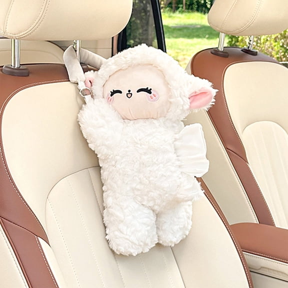 Car Tissue Holder,Back Seat Car Organizer,Cute Sheep Car Tissue Box Cover with Plush Doll, Hanging Vehicle Interior Organizer, Adorable Auto Decoration & Practical Accessory(Sheep)