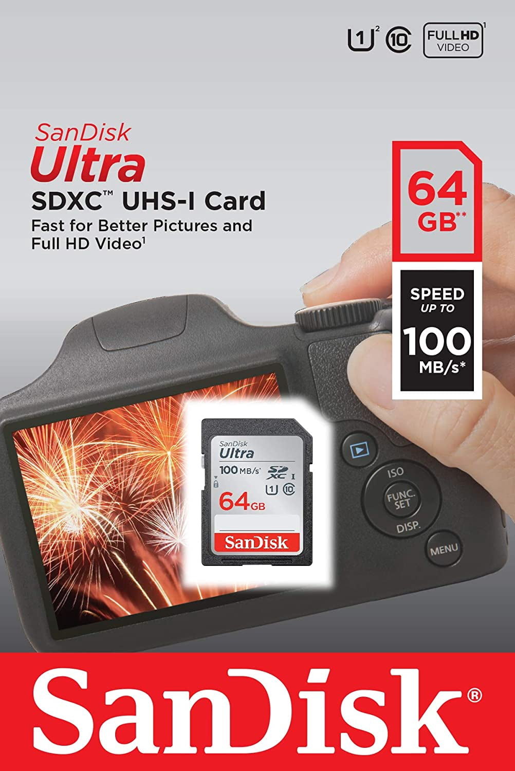 SanDisk 64GB Ultra SDXC UHS-I Memory Card - 100MB/s, C10, U1, Full HD, SD Card - SDSDUNR-064G-GN6IN Bundle with Deal-Expo Card Wallet +Cleaning Cloth