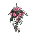 thumbnail image 2 of Artificial Rose Hanging Basket Flowers for Outdoor Indoor Decor, Faux Rose Bush with Woven Basket, UV Resistant Fake Plant for Porch Patio Balcony, Home Ornaments for Spring Summer, 2 of 6