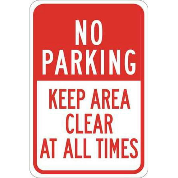 Keep Clear, No Parking, Aluminum, 18" x 12", With Mounting Holes, not reflective