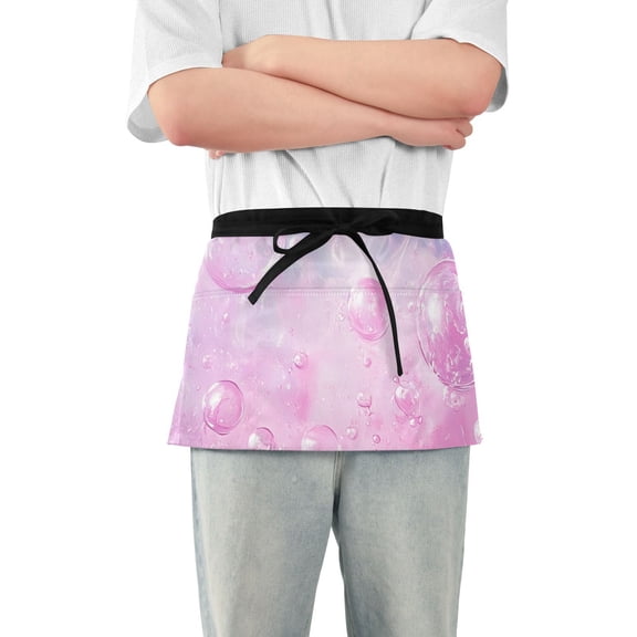 Pink Bubbles Waist Apron Adjustable Server Half Apron Kitchen Cooking with 3 Pockets for Men Women