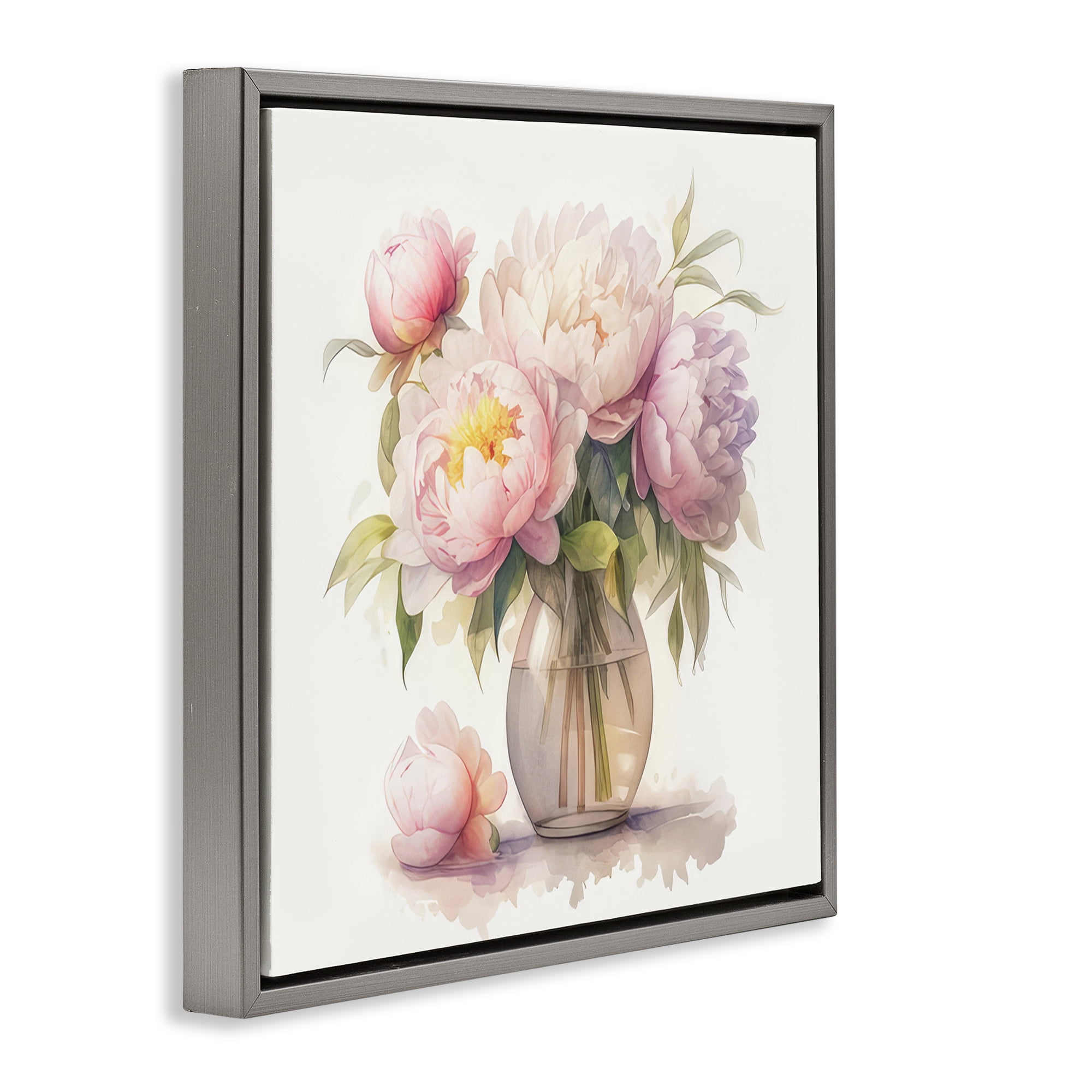 Stupell Industries Blush Peonies Vase Plants & Flowers Painting Gray Floater Framed Canvas Art Print Wall Art, 25 x 25