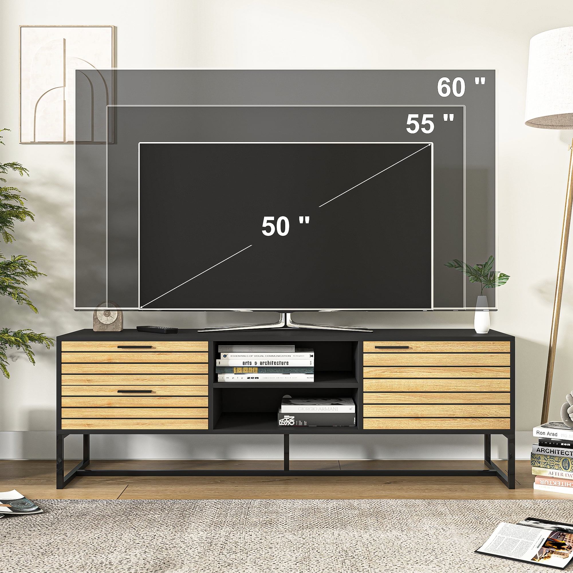 Kadyn TV Console, Modern Entertainment Center for Living Room, TV Stand Console with Drawer and Door, Black