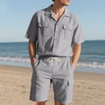 thumbnail image 2 of RUTAYY Men's Outfits Business Solid Color Short Sleeve Shirt Pants Casual Daily Wear Sports Comfortable Lightweight Summer Travel Elegant Clothing Sets, 2 of 9