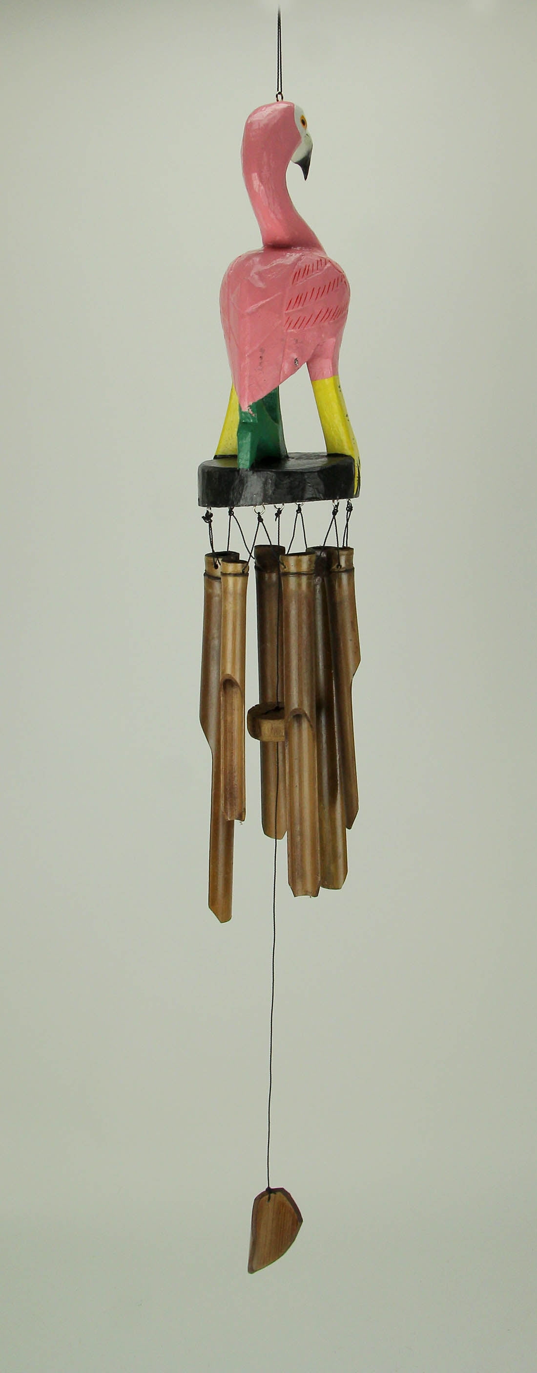Chesapeake Bay Hand Carved Wood and Bamboo Tropical Pink Flamingo  Wind Chime