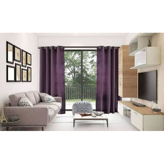 2 PANEL MIRA  SOLID PLUM  SEMI SHEER WINDOW FAUX SILK ANTIQUE BRONZE GROMMETS CURTAIN DRAPES 55 WIDE X 84" LENGTH