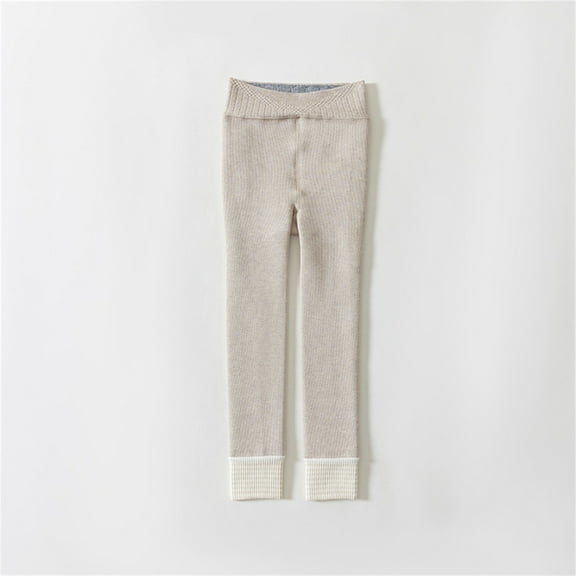 piuwrlz Kids Winter Plush Pants for Girls Boys Long Thick Velvet Cotton Sweatpants Printed Bow-knot Beige Size M