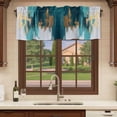 thumbnail image 6 of Abstract Teal Green Curtain Valances for Windows, Kitchen Valance Window Treatments Panel 2 Pack, White Gold Textured Art Rod Pocket Short Curtains for Bathroom Bedroom 60 x 18 Inch, 6 of 8