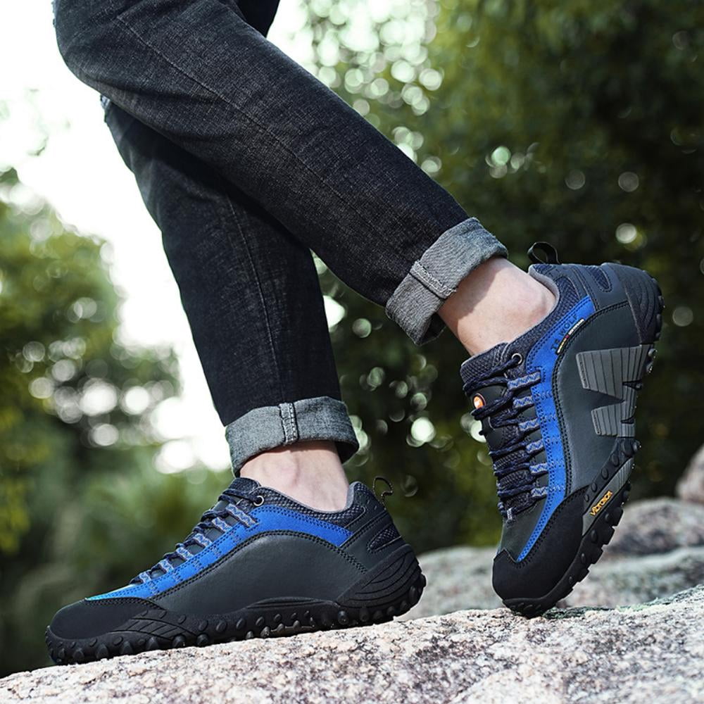 Men's Women's Waterproof Hiking Shoes Lightweight Breathable Outdoor Durable Non-slip Trail Trekking Walking Sneakers Blue 10 Men/11 Women