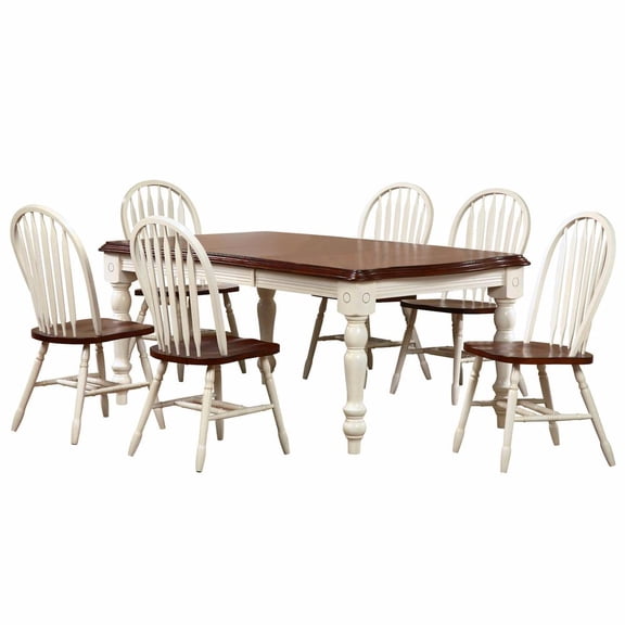 Andrews 7PC Rectangle 72" Extending Dining Set Antique White/Chestnut Brown Wood