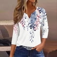 thumbnail image 2 of JULMCOMO Going Out Tops for Women Button Decor V Neck Tops 3/4 Sleeve Summer T-Shirts Striped Print Casual Dressy Tops Tunic, 2 of 5