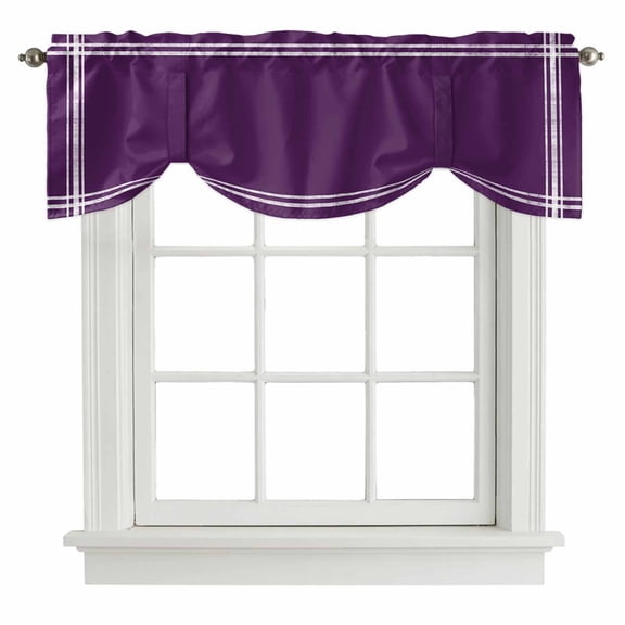 Pure Dark Purple Tie Up Valance Curtains for Windows, Kitchen Curtains Window Shades, Simple Solid Color Light Filtering Roman Curtain Valances for Bedroom/Bathroom/Cafe 42"x12"