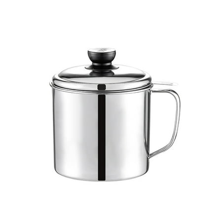 

DESTYER Stainless Steel Oil Filter Pot with Lid Dustproof Food Strainer Separator Container Cookware Storage Can Cooking Tool Small