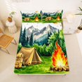 thumbnail image 5 of Catabedysis Watercolor Camping Bed Sheets,Mountain Tent Print Full Size Sheets For Boys,Multicolor,4 Pieces,1 Flat Sheet, 1 Fitted Sheet and 2 Pillowcases, 5 of 6