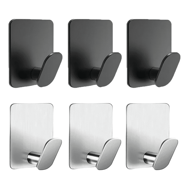 6 Piezas Ganchos De Baño BELUG plata y negro