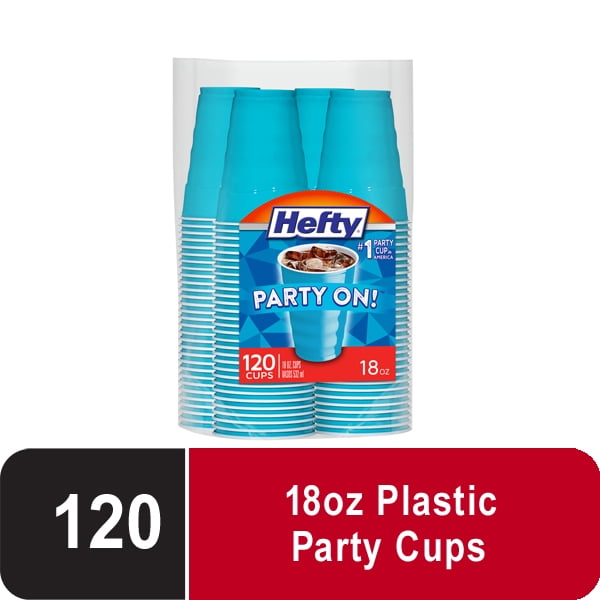 Hefty Party On Disposable Plastic Cups, Blue, 18 Ounce, 120 Count