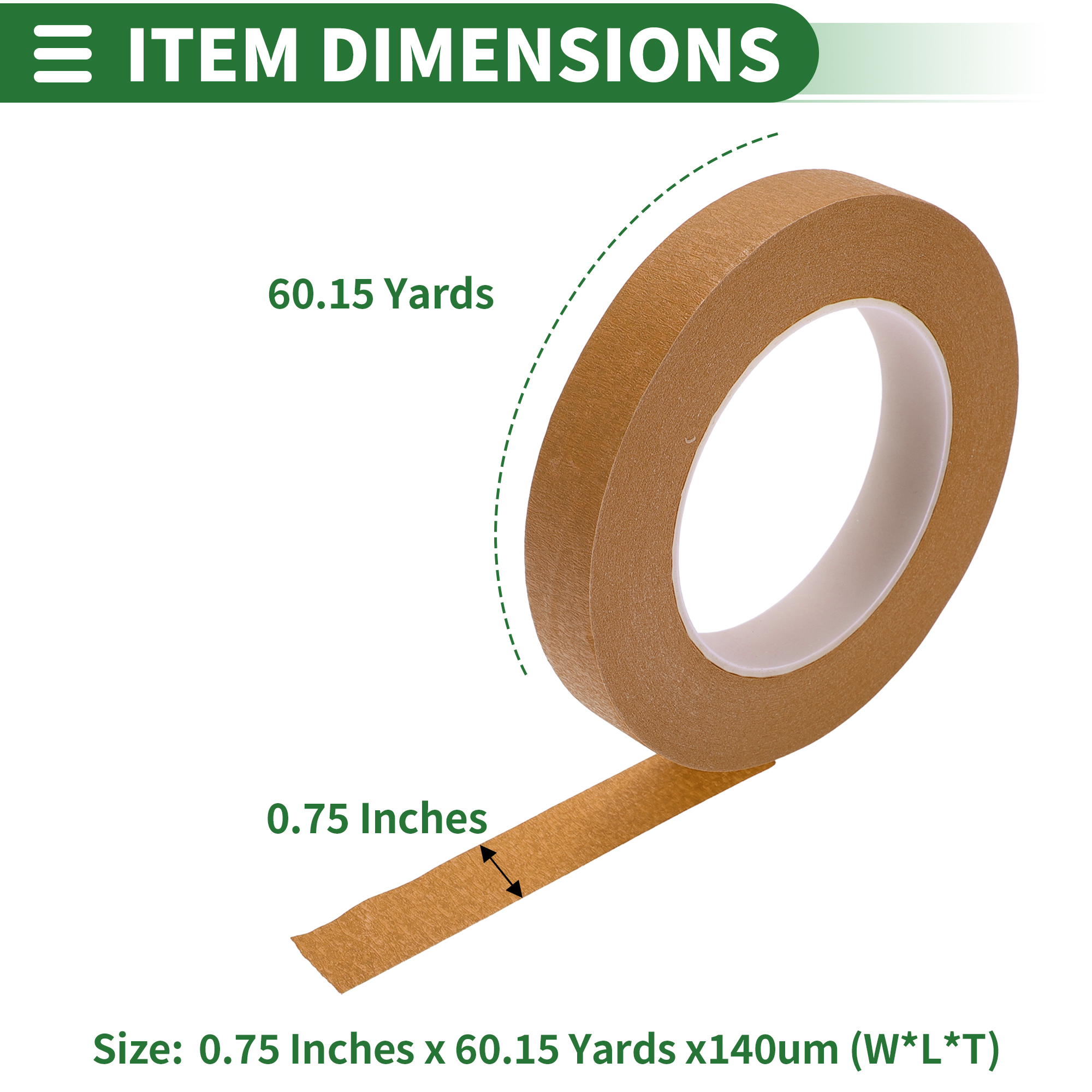 Unique Bargains Universal Painters Tape Crepe Paper 140U Brown 60.15 Yards x 0.75 Inches