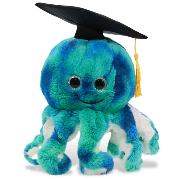 DolliBu Blue Tie-Dye Octopus Graduation Plush Toy - Super Soft Octopus Graduation Stuffed Animal Dress Up with Graduation Cap with Tassel - Reward Celebration Grad Gift - 10 Inch