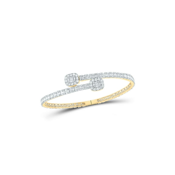 14kt Yellow Gold Mens Baguette Diamond Cuff Bangle Bracelet 4-1/4 Cttw