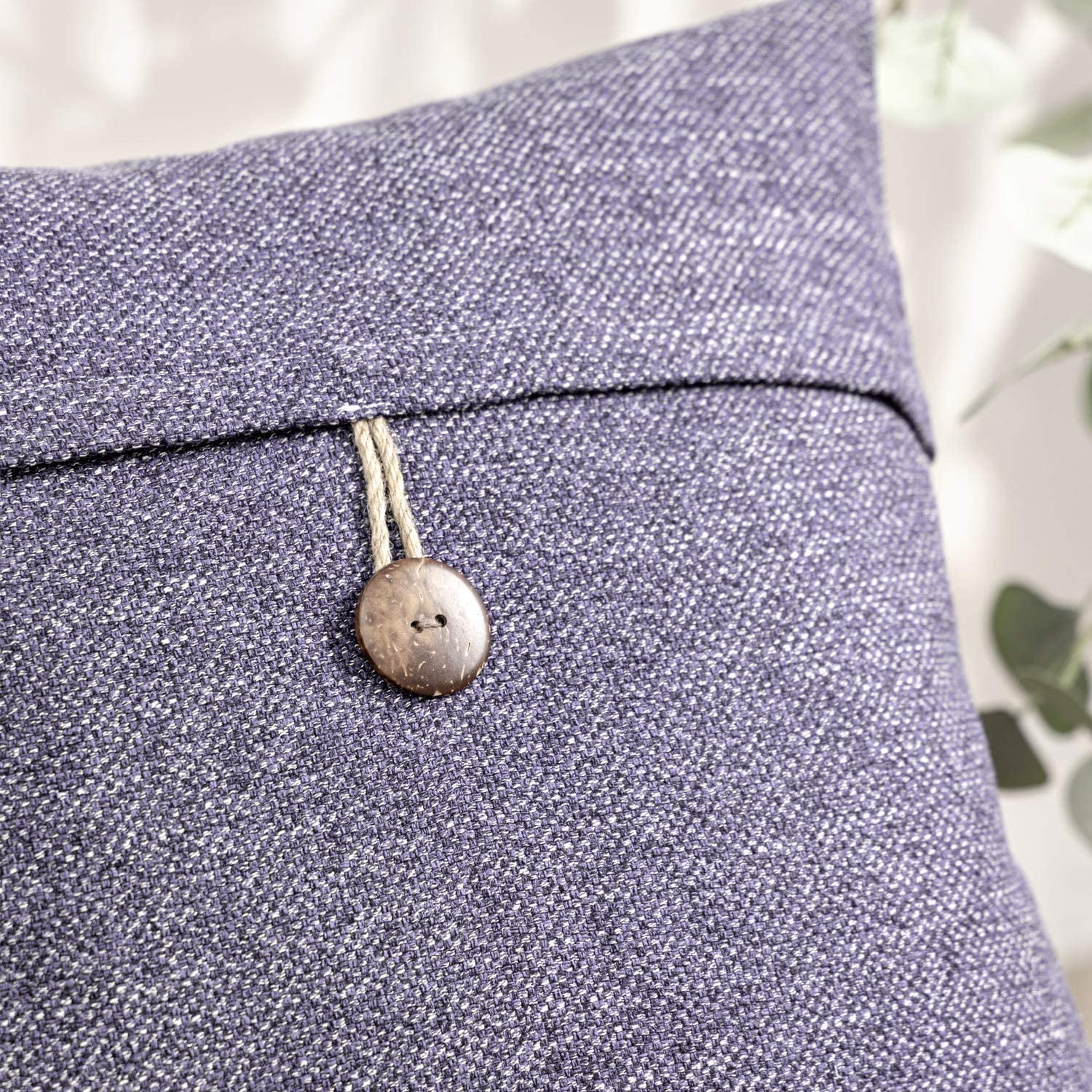 Phantoscope Single Button Cotton Blend Series Decorative Throw Pillow, 22" x 22", Light Purple, 2 Pack