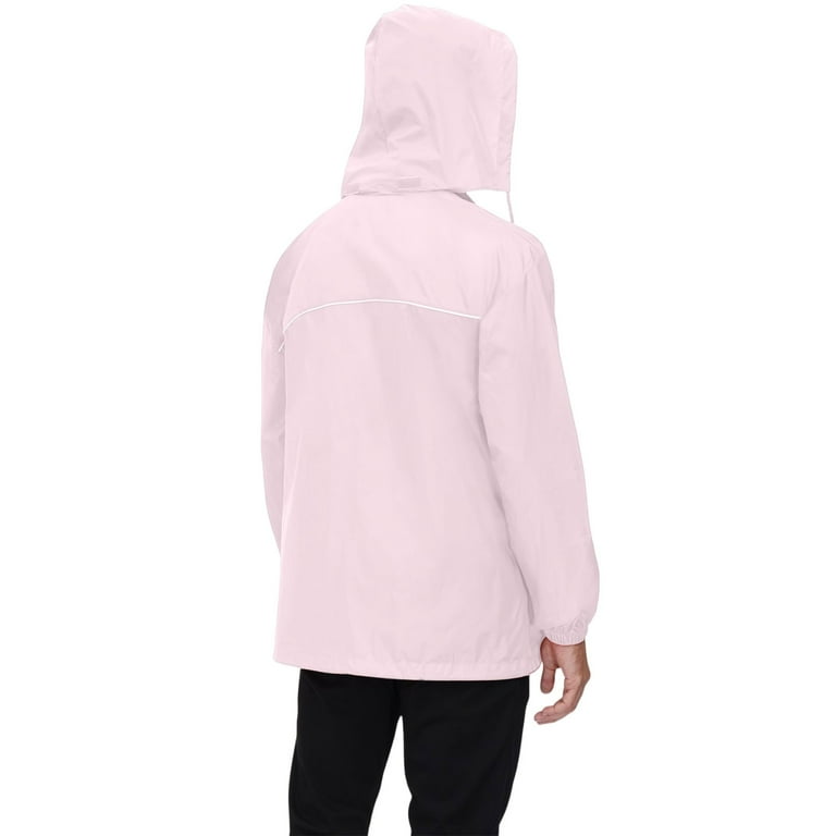 Zimjoy Pink Windbreaker Men Waterproof Big and Tall Hooded