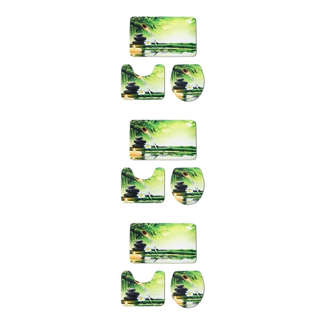 Bewildely Juego de alfombrillas de baño de bambú verde elegante de poliéster antideslizante e impermeable multifuncional fácil de limpiar Type1 NO1