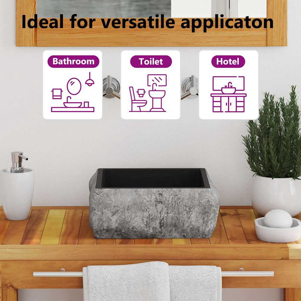 vidaXL Bathroom Basin, Countertop Vanity Sink, Natural Shape, Black 11.8"x11.8"x5.1" Marble Square