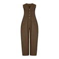 thumbnail image 6 of TEAJOPSUU Jumpsuits for Women Cotton Blend Sleeveless Wide Leg Jumpsuit Button Down Baggy Capri One Piece Jumpsuit Loose Fit Overalls with Pockets Coffee, 6 of 6