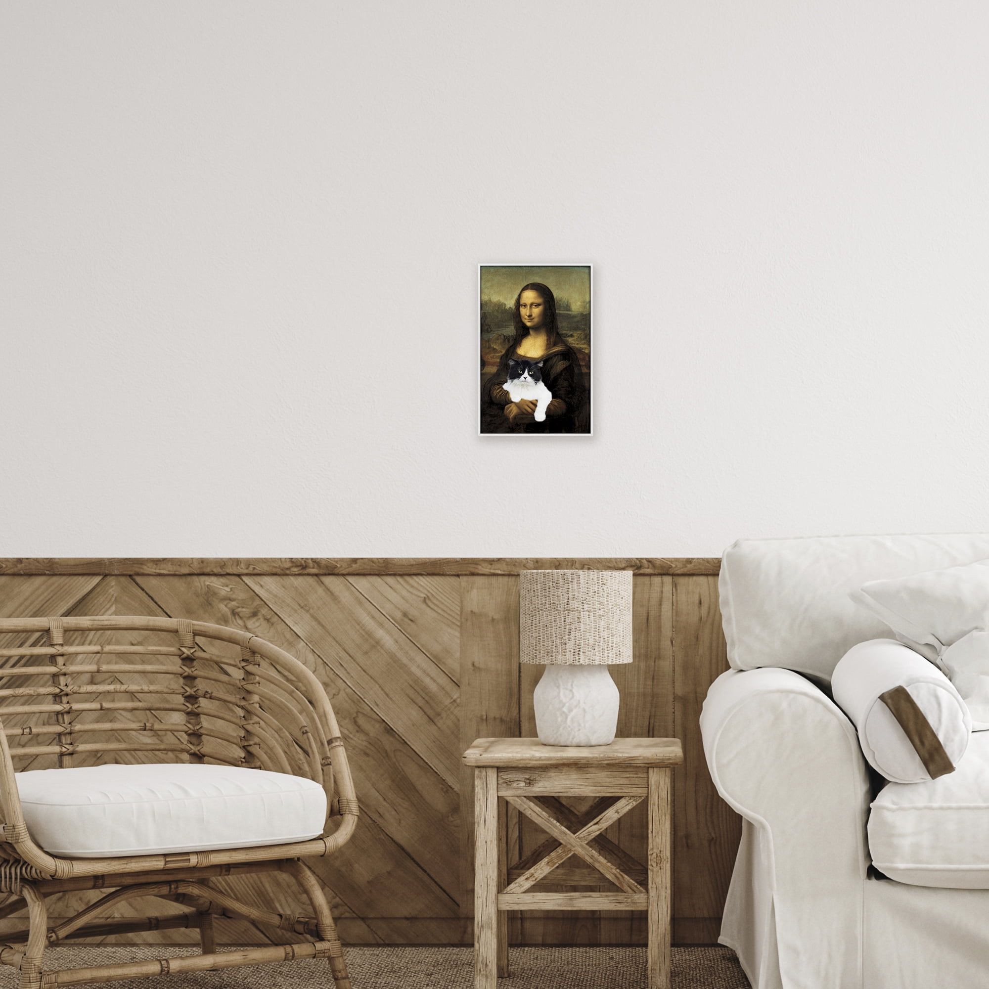 Mona Lisa Cat Lady White Framed Giclee Art, design by Masters Redux