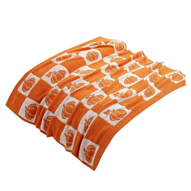 Sac Fall Blanket Orange Pumpkin Throw For Couch Ribbed Soft Decorative Black White Checkered Design