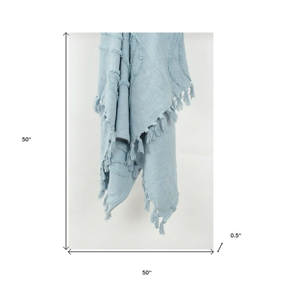 HomeRoots 518837 Light Blue Woven 100 Percent Textured Cotton Throw Blanket
