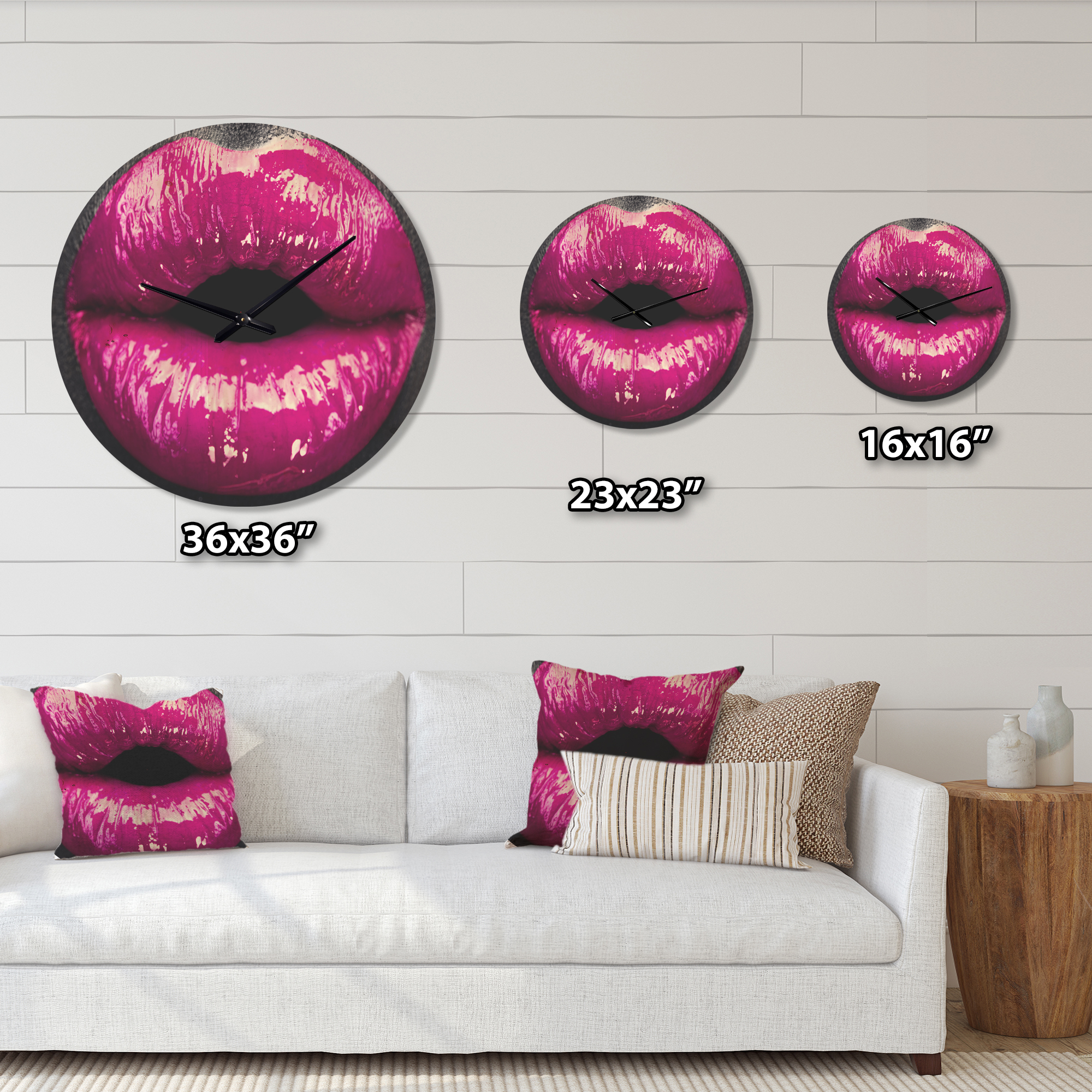 Designart 'Purple Woman Lip Makeup ' Modern Wood Wall Clock