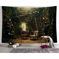 thumbnail image 3 of Library Tapestry Misty Witchy Fantasy Forest Wall Tapestry Large Book Tree House Medieval Tapestries for Study Room Bedroom Home Wall Art 90x70in, 3 of 6