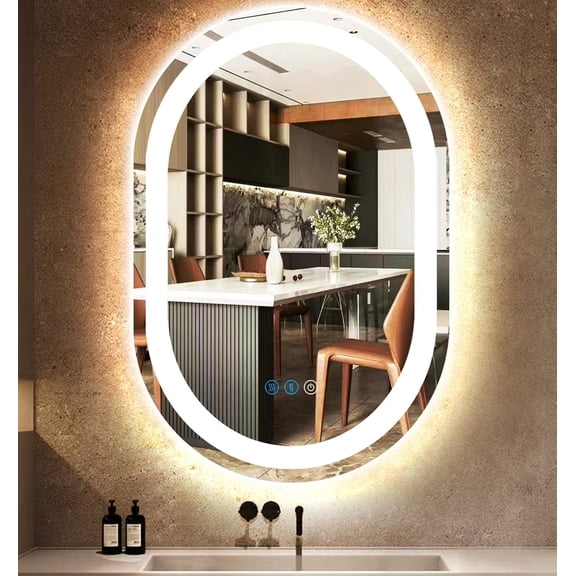 24 x 36 inch Oval Led Mirror for  Wall Oval Lighted Vanity Bathroom Mirror with 3 Color Front LED Oval Mirror with Lights AntiFog Dimmable 36 inch Bathroom Oval digital Light up Mirror