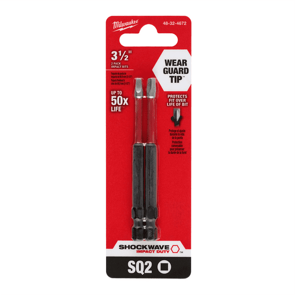 Milwaukee Tool SHOCKWAVE Impact Duty 3-1/2" SQ2 Bit 2PK