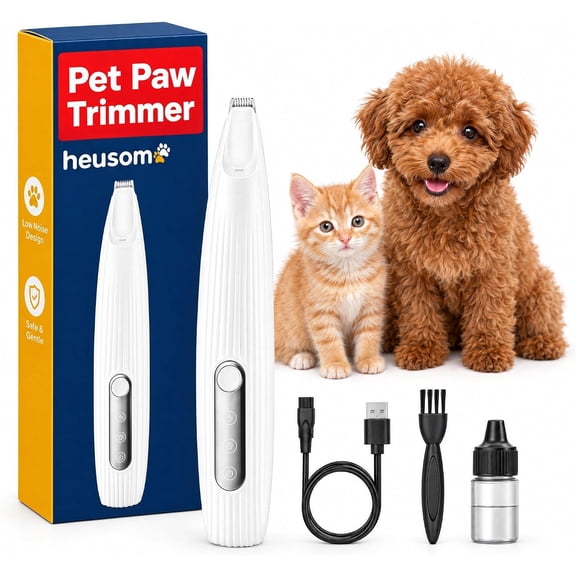 Heusom Silent Pet Paw Trimmer | Cordless Shaver for Dogs, Cats, Big & Small Animals with Light | Rechargeable Home and Salon Grooming Tool for Paws, Face, Ears, Butt