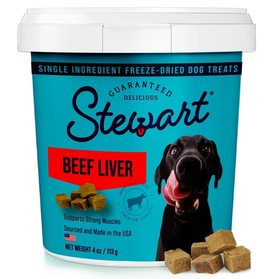 Stewart Freeze-Dried Raw Beef Liver Training Treats or Meal Topper for Dogs, 4 oz Tub