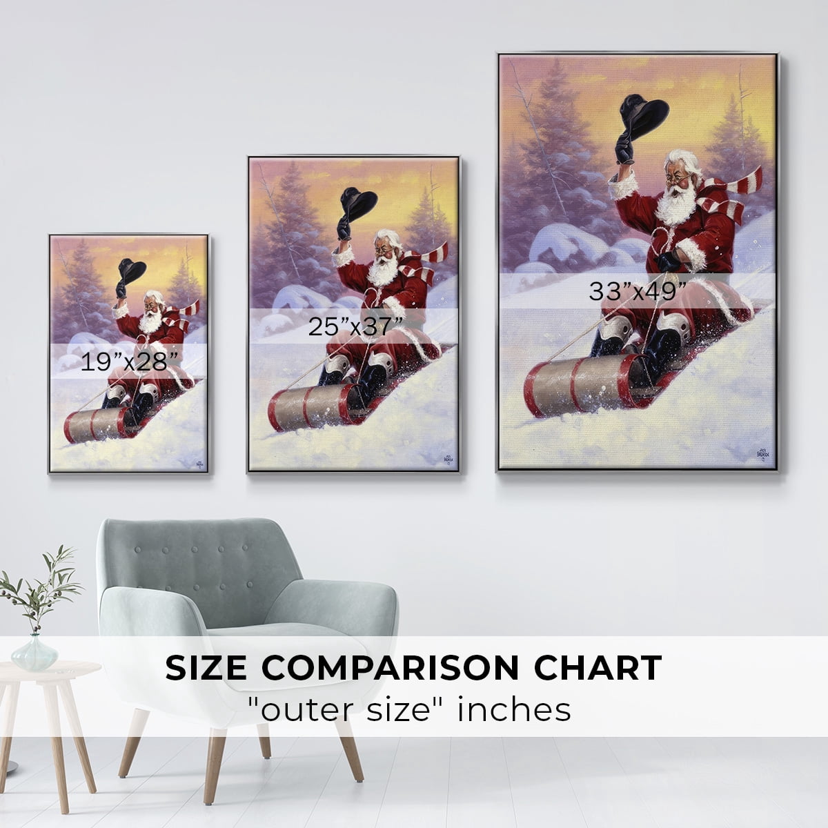 Here Comes Santa - Framed Gallery Wrapped Holiday Canvas - 25 x 37 - Silver Frame