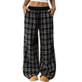 thumbnail image 2 of RongHuan Women's Plaid Pants Casual Flannel Pajama Pants Fashion Wide Leg Baggy Sweatpants with Pockets, 2 of 7