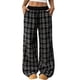 thumbnail image 1 of TaTaai Women Casual High Waist Plaid Panel Wide Leg Long Pants Modern Style Ladies Daily Street Office Wear Non-See-Through No Fading Stylish Comfortable Trousers Gift, 1 of 6
