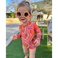 thumbnail image 2 of FEORJGP Toddler Baby Girls Swimsuit Infant Summer Swimwear Long Sleeve Bikini Crew Neck Romper Floral Fruit Print Jumpsuit with Hat Kids Girl Cute Bathing Suit Beachwear, 2 of 10