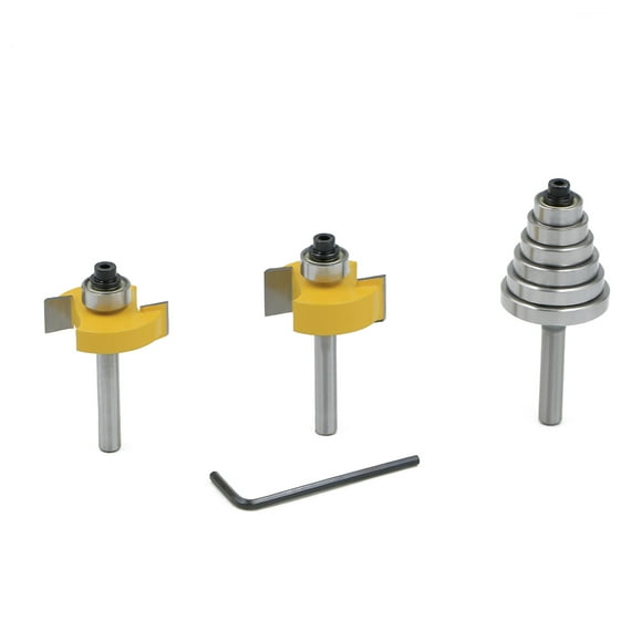 3Pcs 1/4 Inch Shank Rabbet Router Bit with 6 Interchangeable Bearings Set for Woodworking Milling Cutter Tool