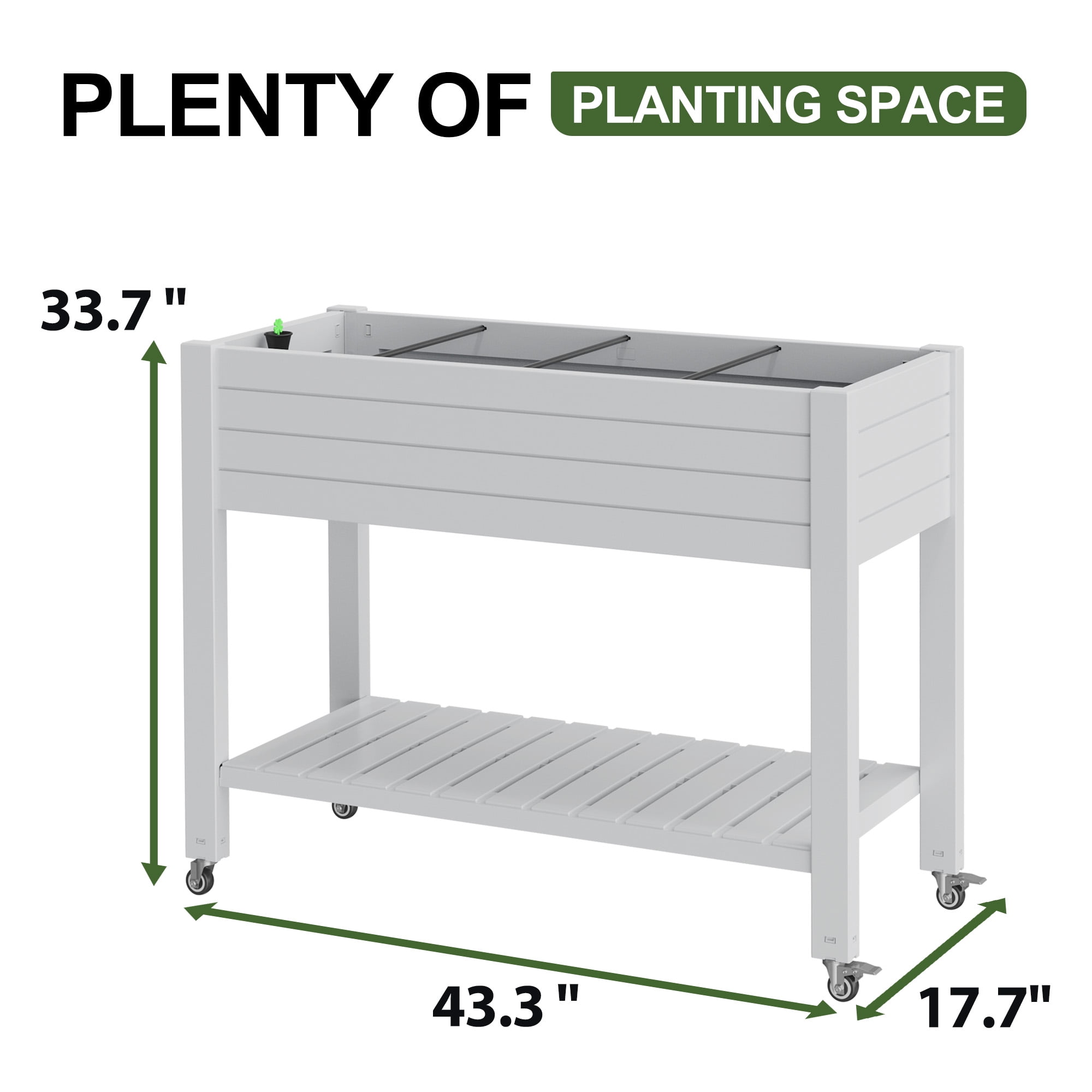 MAYEERTY Raised Garden Bed with Wheels & Lower Shelf, Built-In Water Storage for Patio Balcony Garden