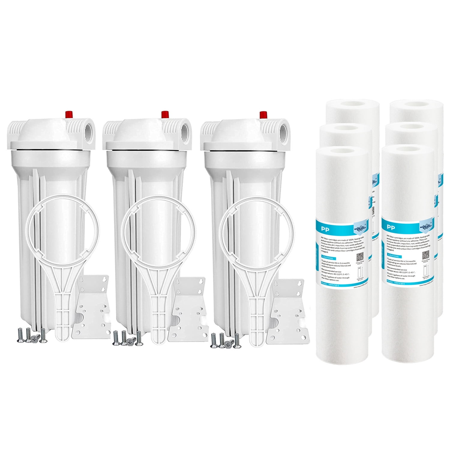 10 Inch Whole House Water Filter Housing System Sediment Replacement Cartridge, 3* Housing+6* PP