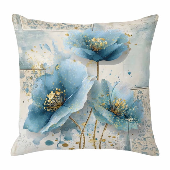 Throw Pillow Covers, Blue Spring Floral 16x16 Pillow Covers for Couch/Sofa/Bed, Summer Botanical Elegant Vintage Decorative Square Linen Cushion Pillowcase for Home Decor