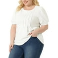 thumbnail image 4 of Agnes Orinda Plus Size Tops for Women Puff Short Sleeve Tops Crew Neck Pleated Shirts Tunic Blouses 1X White, 4 of 6