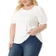 thumbnail image 4 of Blusas de mujer de talla grande Agnes Orinda, tops de manga corta abullonada, camisetas de cuello redondo, blusas plisadas 1X blancas, 4 of 6
