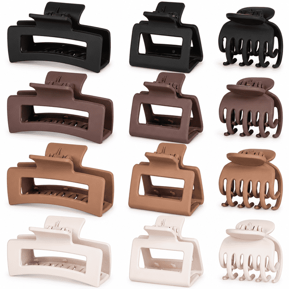 12 Pcs Hair Clips for Women 3 Styles Small Medium Large Claw Clips for Thin Thick Hair, Strong Hold Non-Slip Hair Accessories