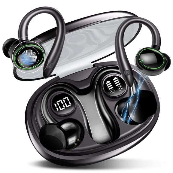 Wireless Earbuds, Bluetooth 5.4 Sports Headphones, 50H Playback Over Ear Earbuds with ENC Noise Cancelling Mic, Deep Bass Fitness Earphones Gym Running Workout with Earhooks, IP7 Waterproof Headset